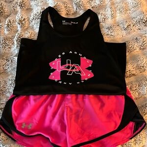 Under Armour Black and Pink Tank Top and Shorts Set